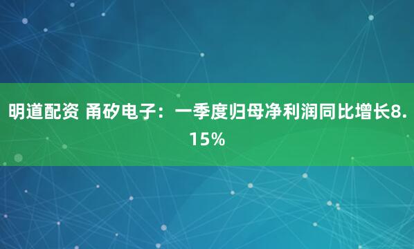 明道配资 甬矽电子：一季度归母净利润同比增长8.15%